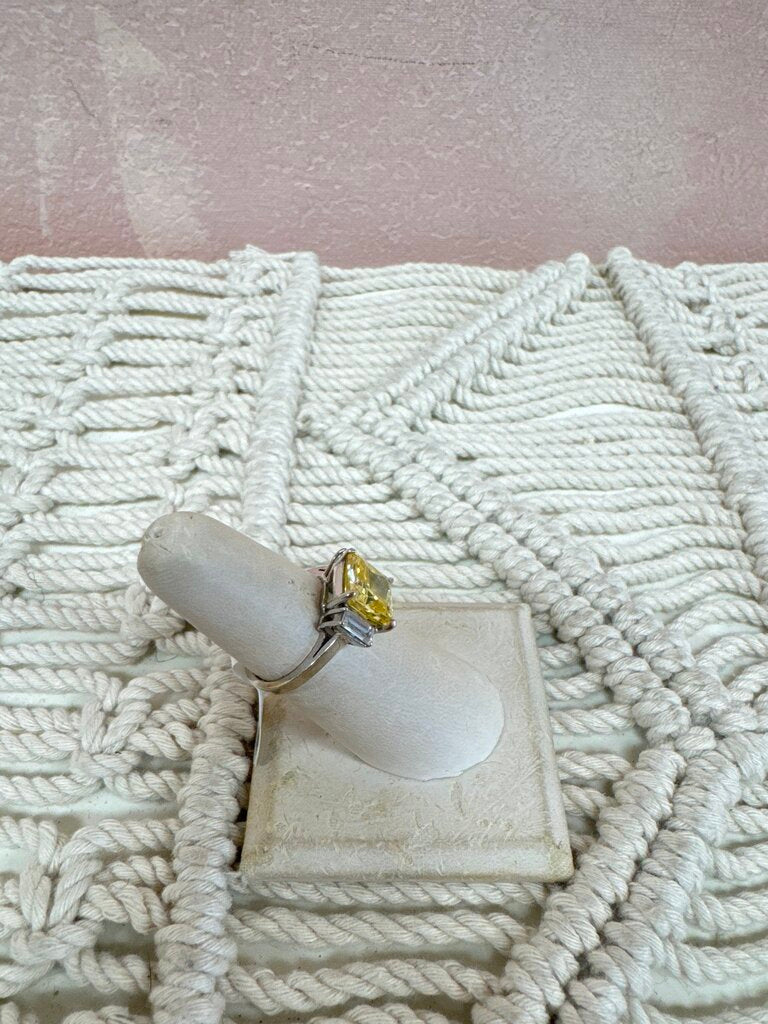 14k Yellow CZ and Baguette Princess Cocktail Ring