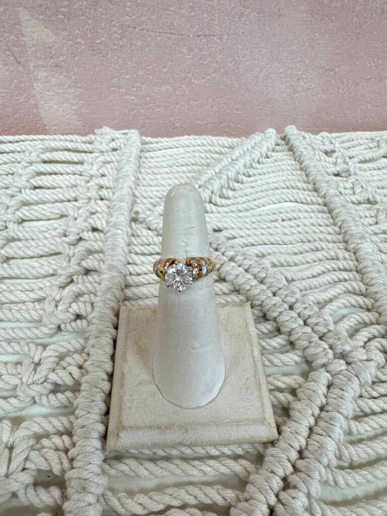14k and CZ Solitaire and Baguette Ring