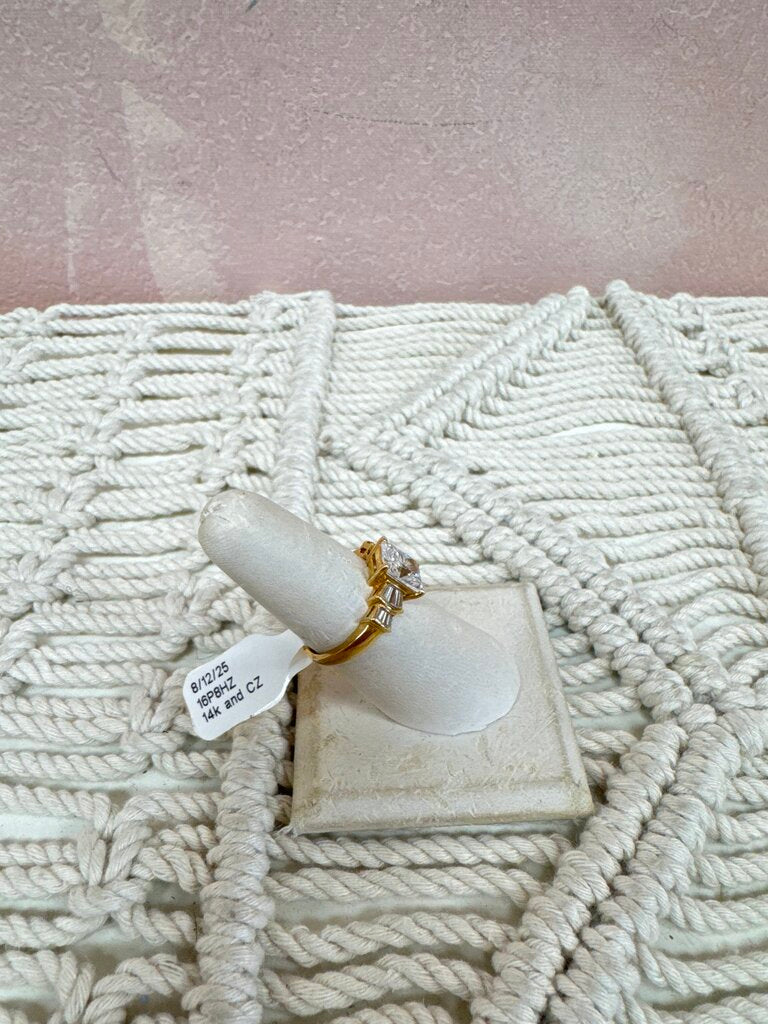 14k and CZ Princess Cut and Baguette Ring