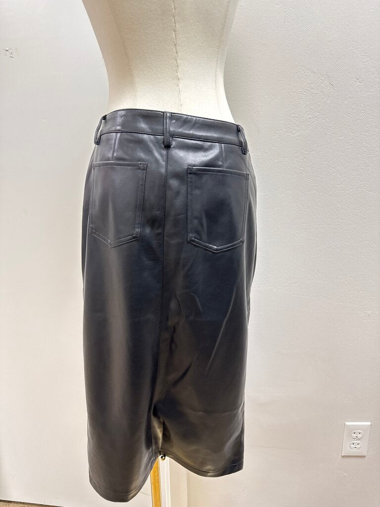7 For All Mankind Black Faux Leather Midi Skirt NWT