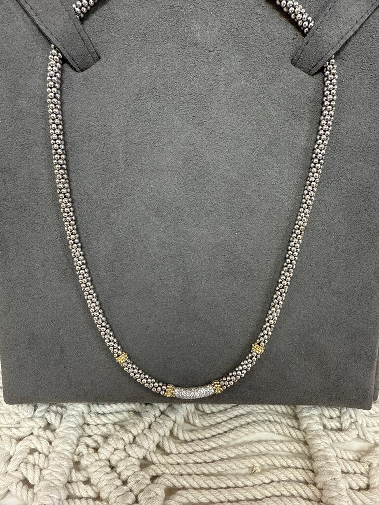 Lagos Caviar Necklace Gold Detail and Diamond Bar