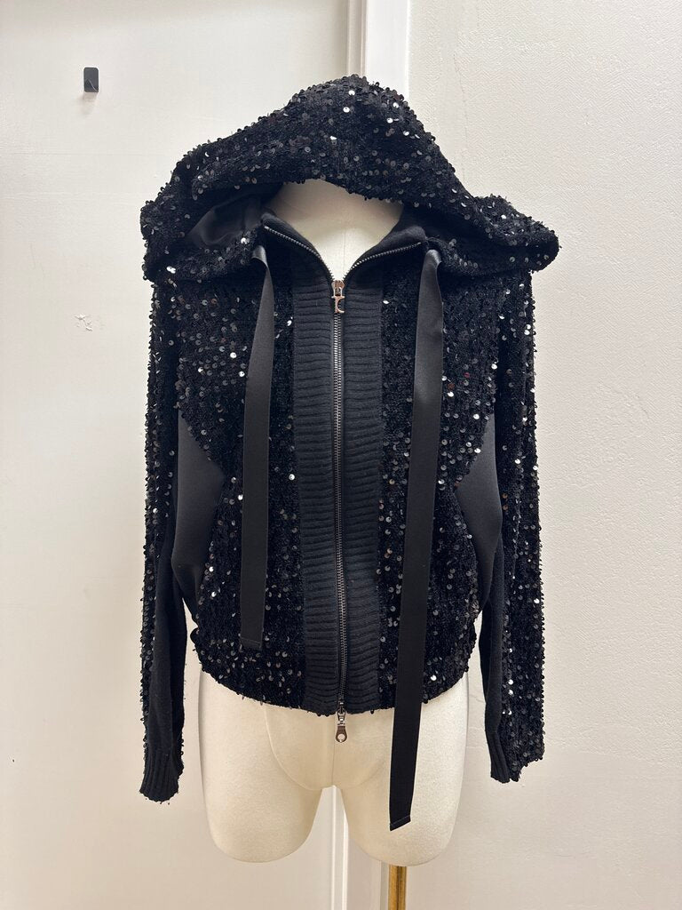 Tricot Black Sequin Zip Up Jacket
