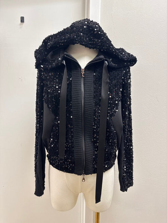 Tricot Black Sequin Zip Up Jacket