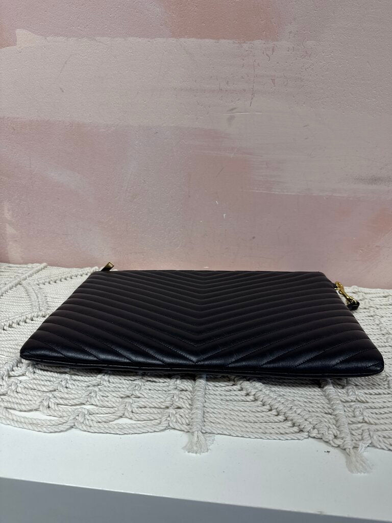 YSL Black Large Logo Matelasse Pouch w/Box