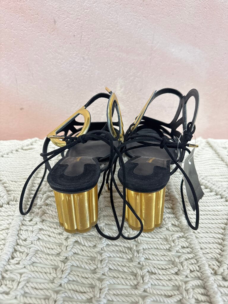 Ferragamo Black Suede and Gold Detail Sandal