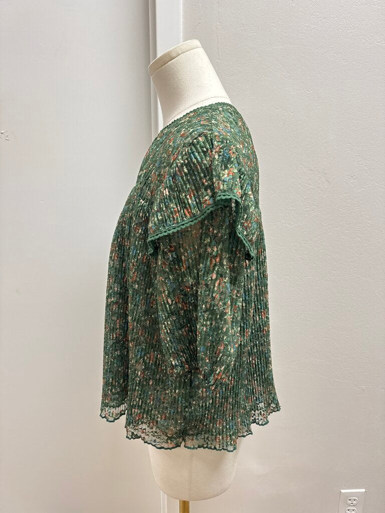 Porridge Green Floral Smocked Blouse