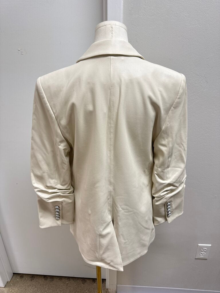 Veronica Beard Ecru Faux Leather Blazer