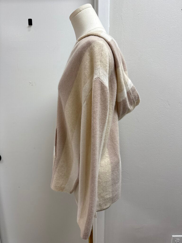 White + Warren Tan Striped Cashmere Hoodie