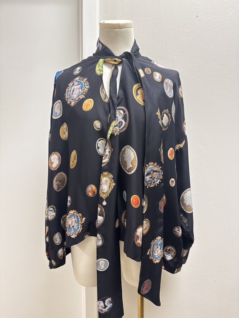 Libertine Black Cameo Silk Tie Front Blouse
