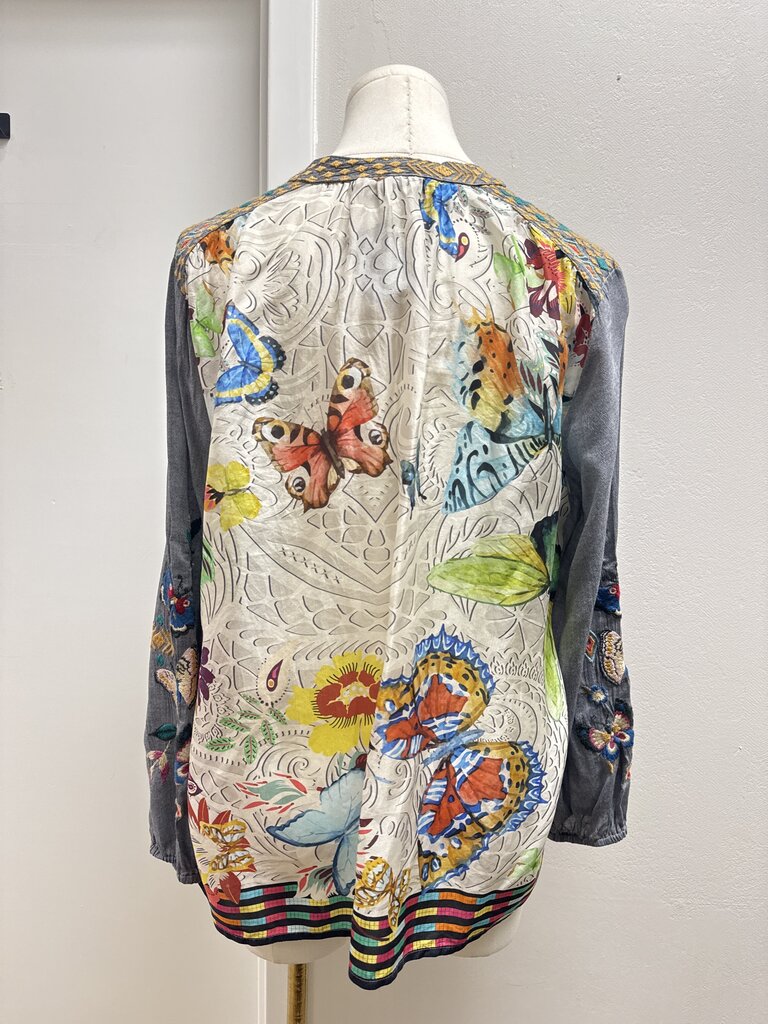 Johnny Was Grey Embroidered Blouse