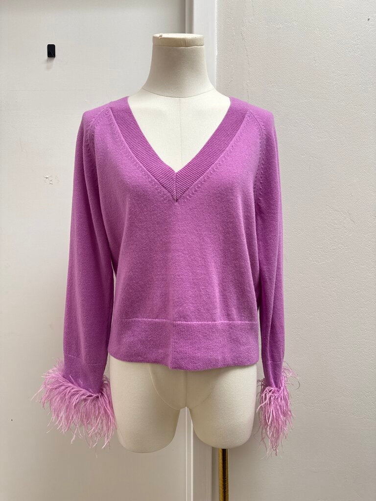 Milly Lilac Feather Trim Sweater