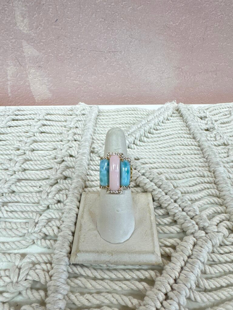 Sterling Pink and Blue Stone Ring