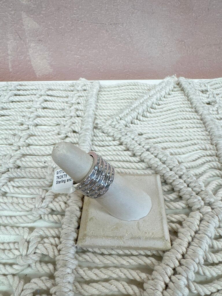 Sterling and CZ 5 Row Band