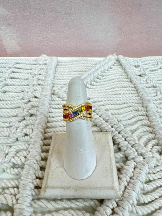 Sterling Semi Precious Rainbow Crossover Band
