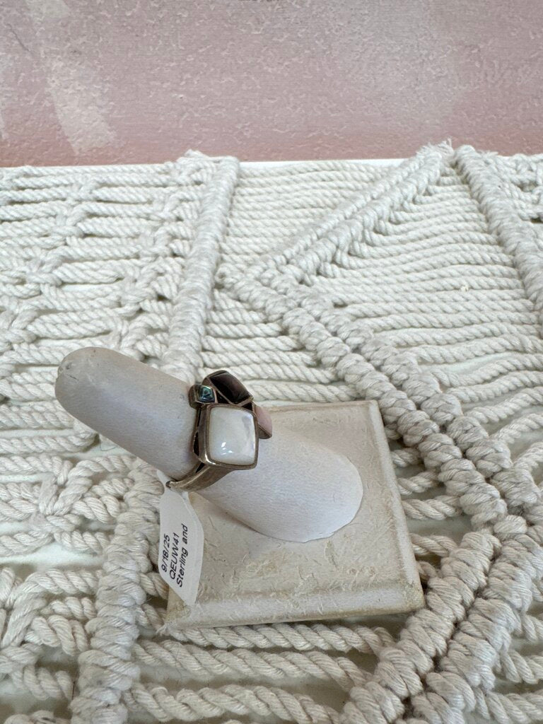 Sterling and Pearlized Stone Ring