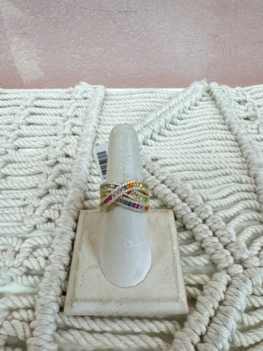Sterling and Multi Stone Crossover Ring