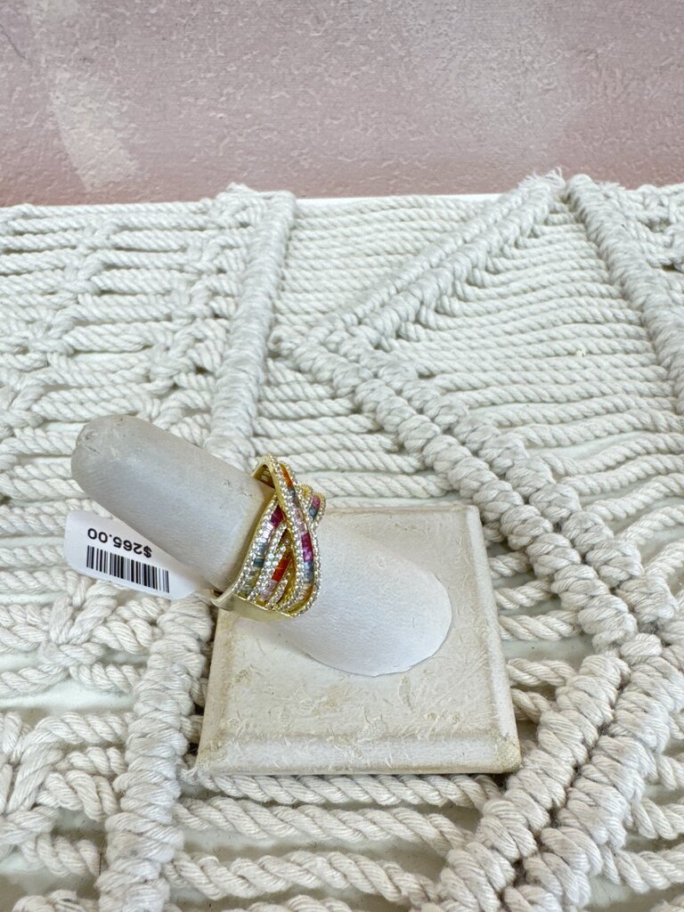 Sterling and Multi Stone Crossover Ring