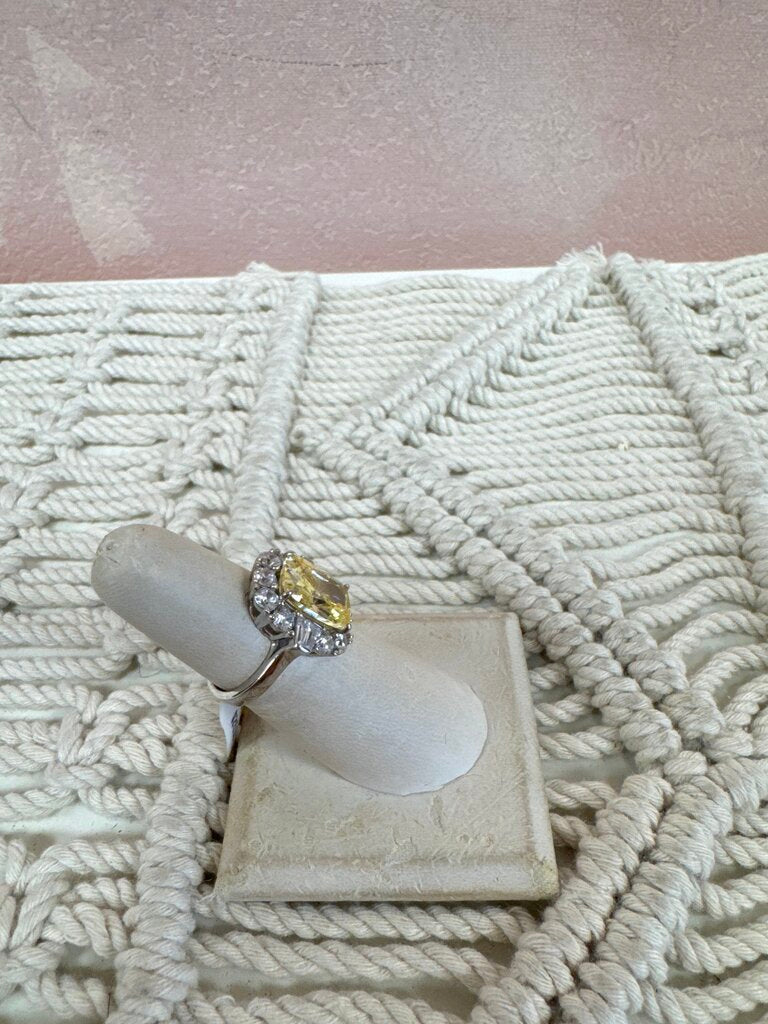 Sterling and Canary Halo Cocktail Ring