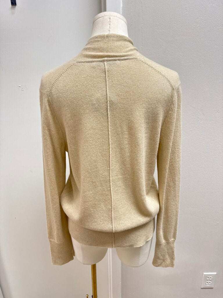 The Cashmere Project Cream and Gold Metallic Crossover Sweater