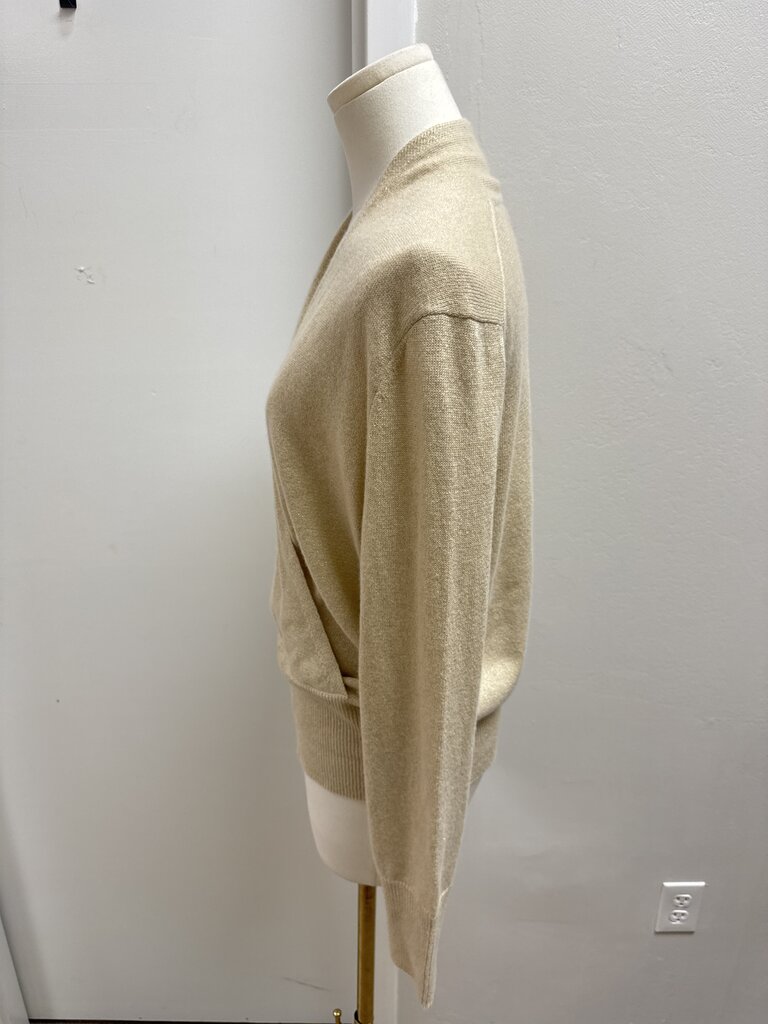 The Cashmere Project Cream and Gold Metallic Crossover Sweater