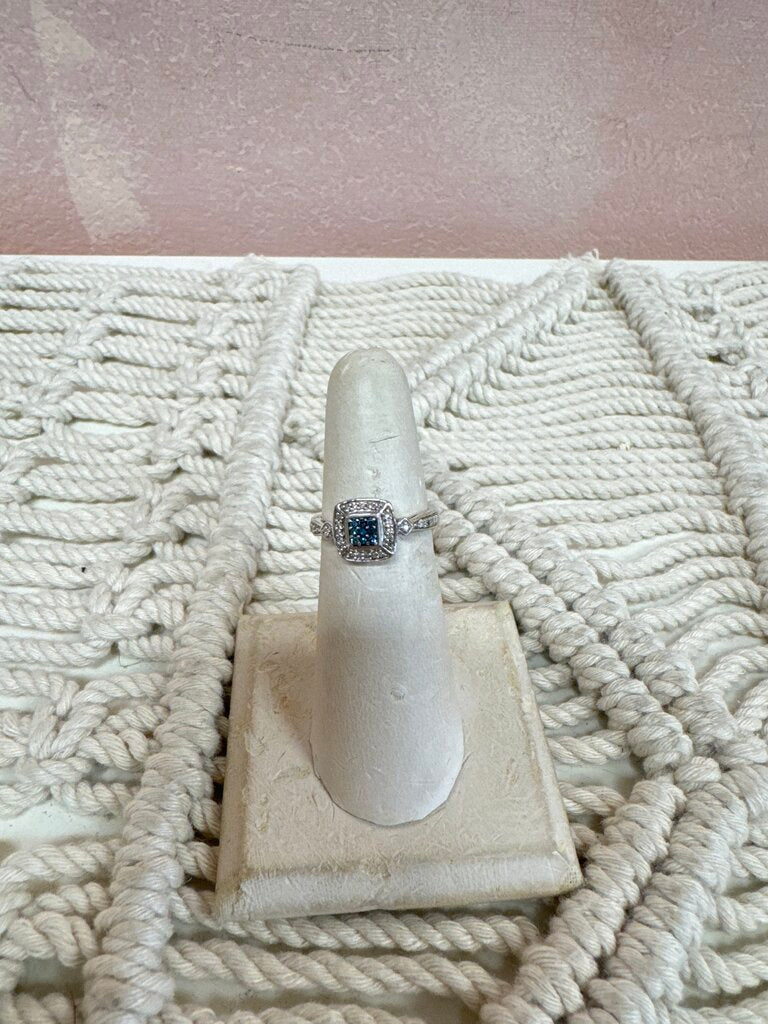 Sterling and Pave Diamond Ring