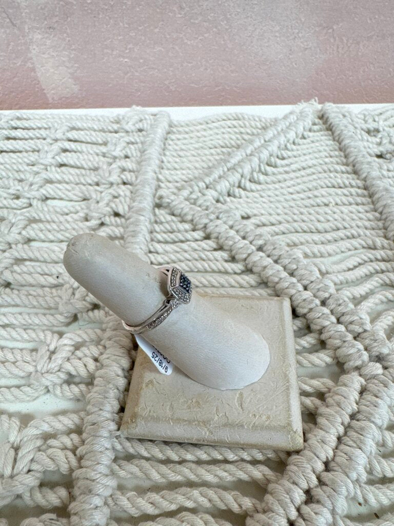 Sterling and Pave Diamond Ring