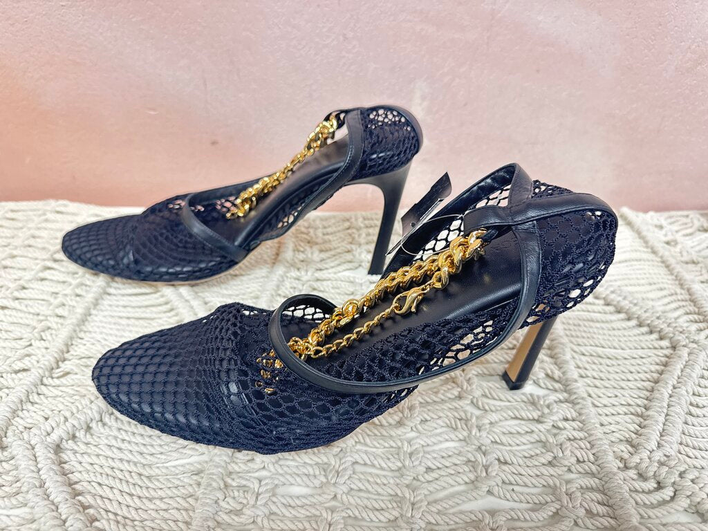Bottega Black Mesh and Chain Pump