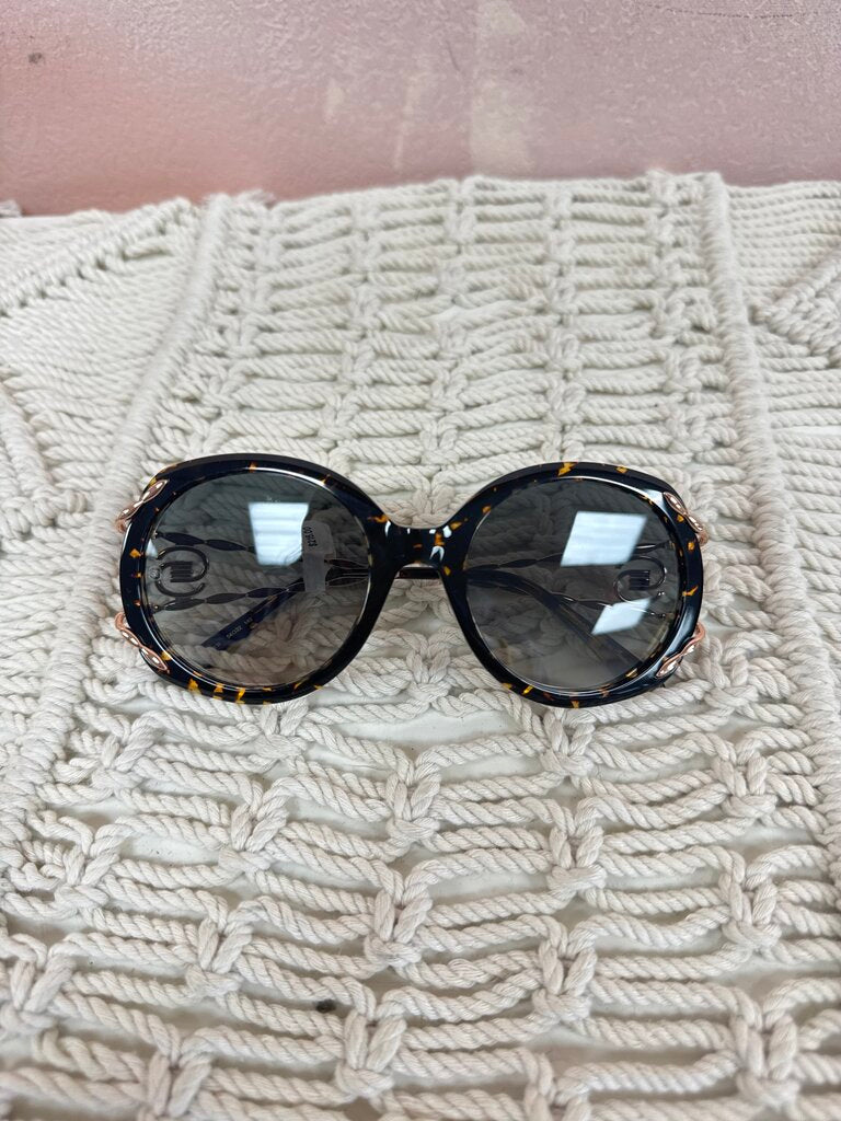 Elie Saab Tortoise Round Sunglasses NWT w/Box and Case