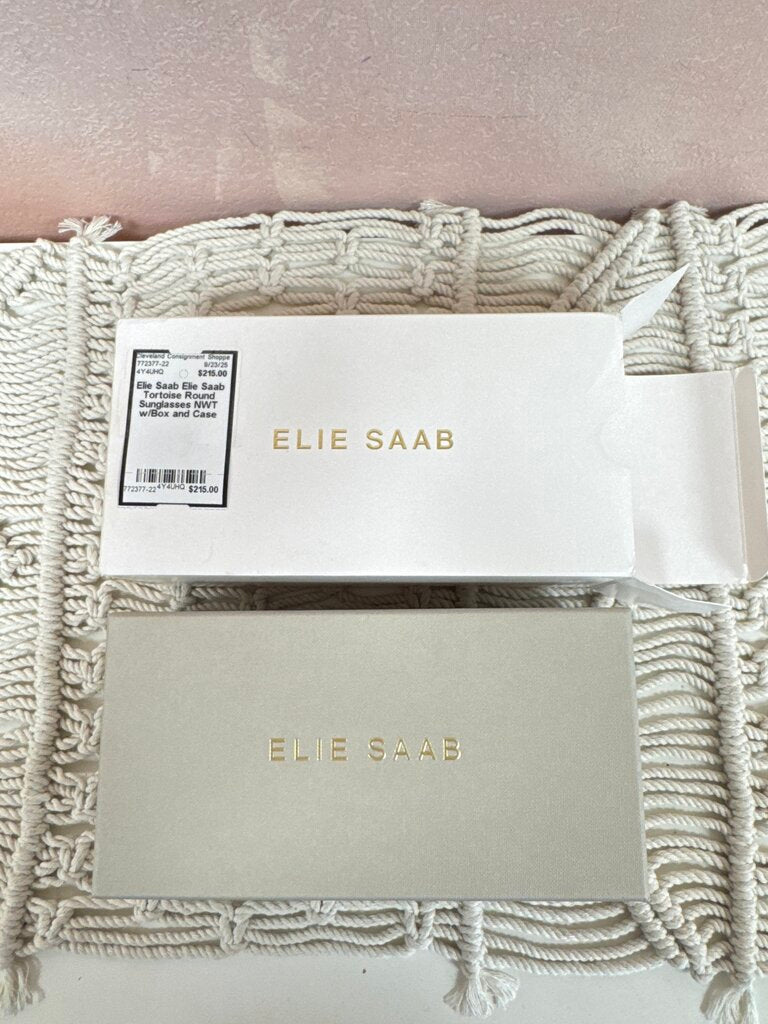 Elie Saab Tortoise Round Sunglasses NWT w/Box and Case