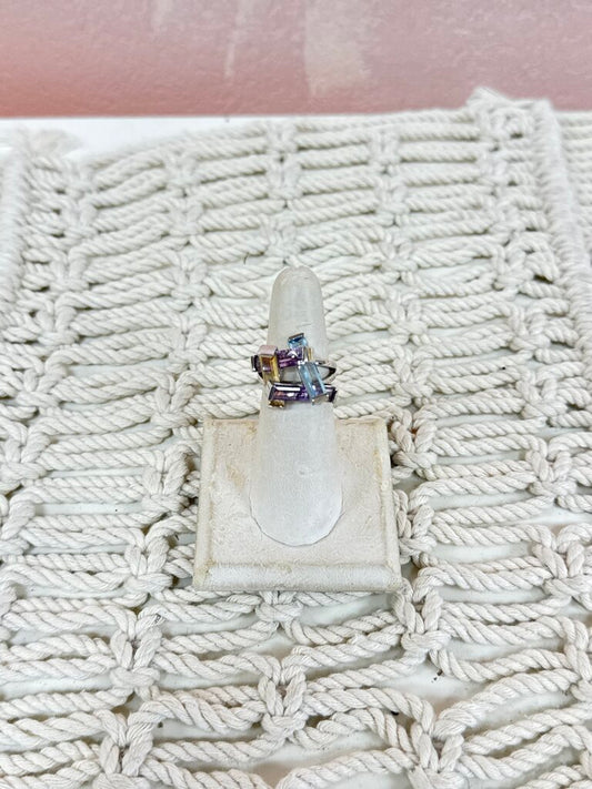 Sterling and Multi Stone Modern Ring