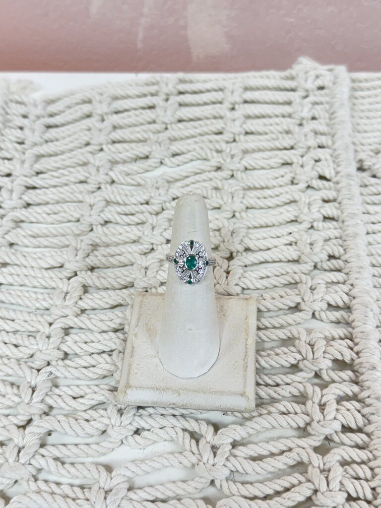 Sterling and Emerald Deco Ring