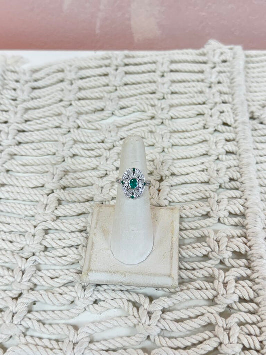 Sterling and Emerald Deco Ring