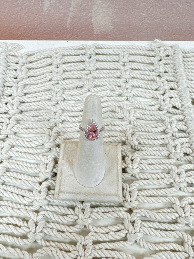 Sterling Pink Pear Ring