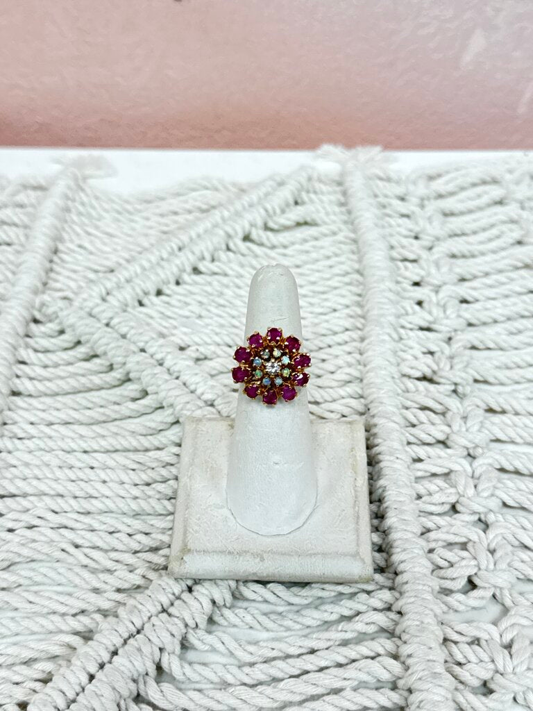 *(28)14k Diamond Opal Ruby Ring