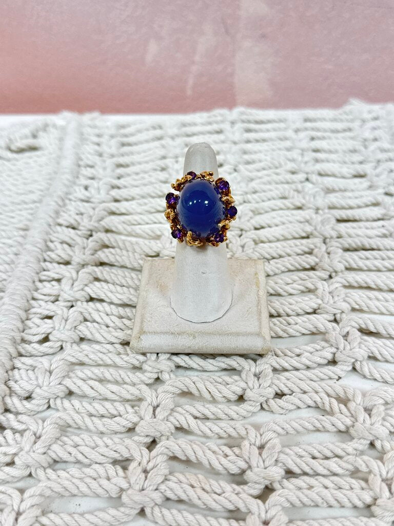 *(17)14k Blue Chalcedony and Amethyst Ring