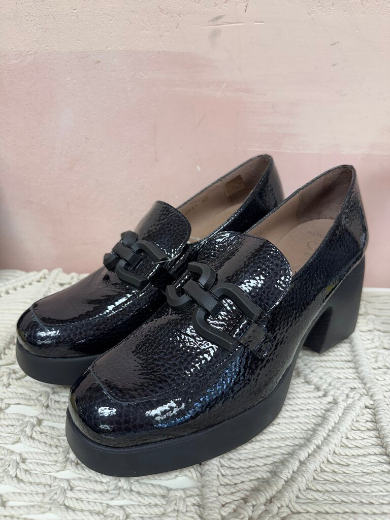 Wonders Black Patent Platform Loafer