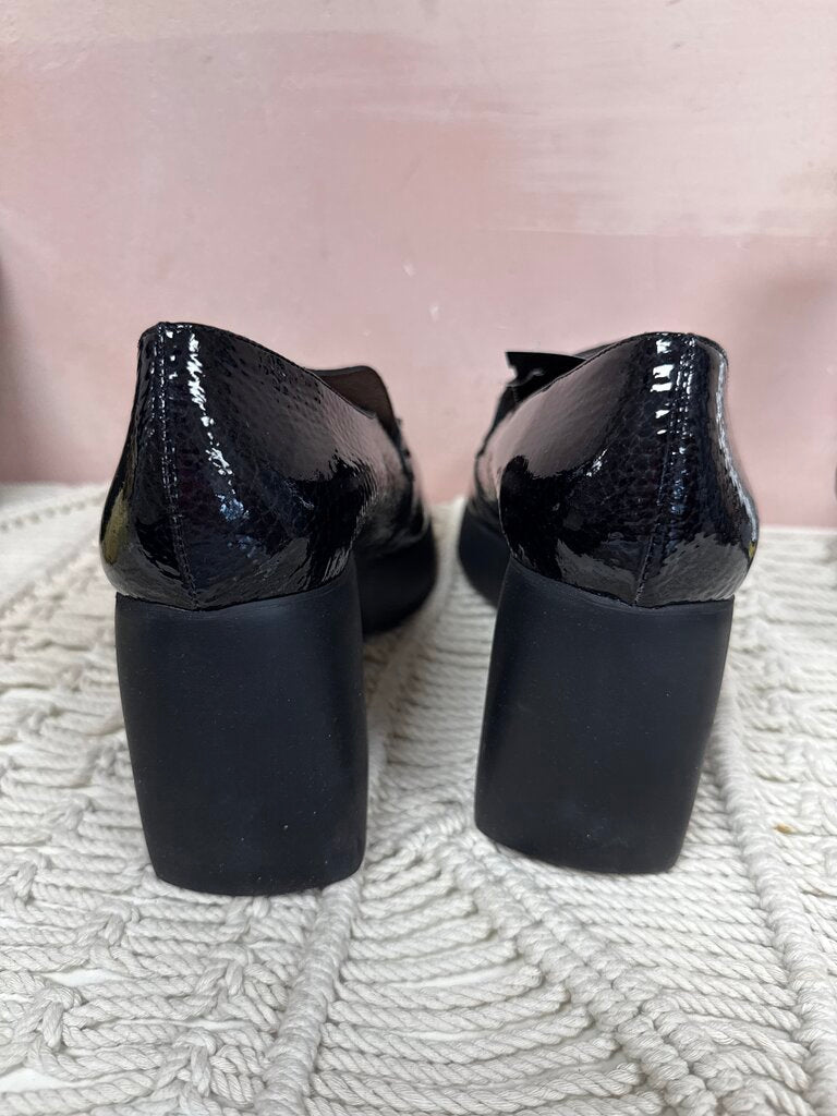 Wonders Black Patent Platform Loafer