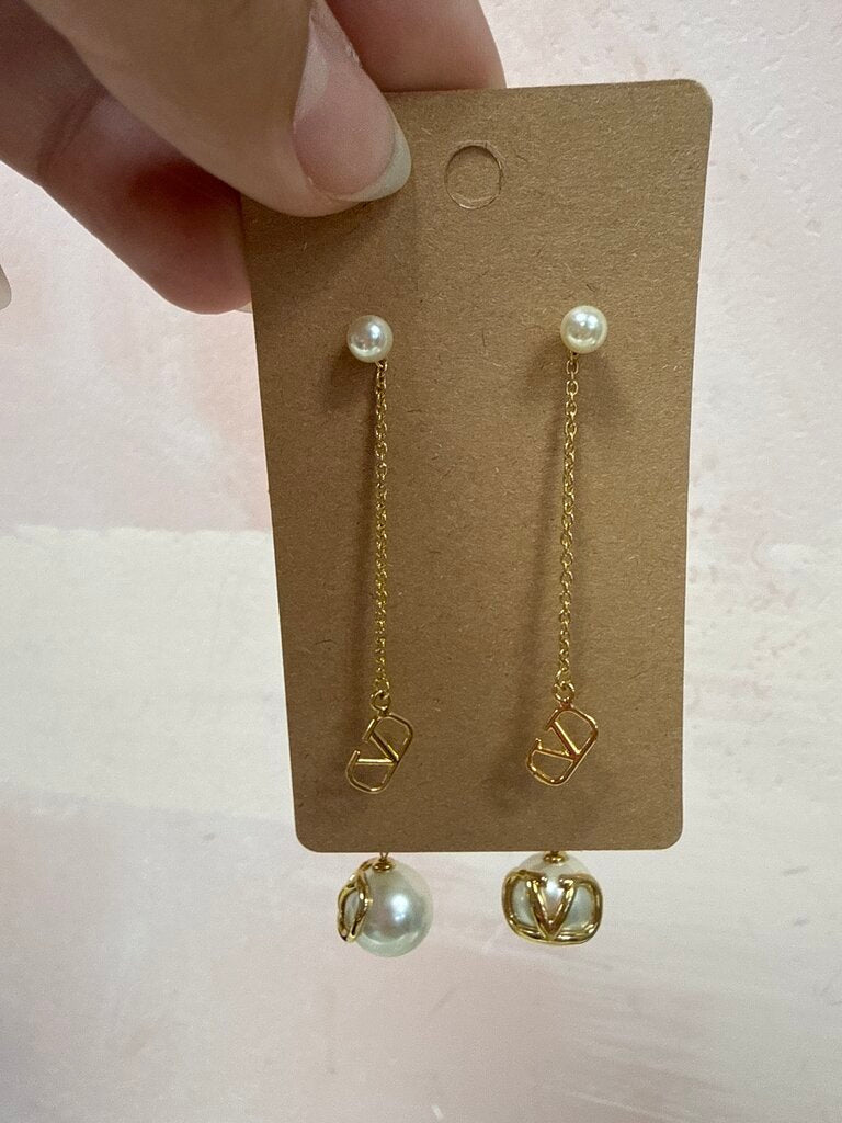 Valentino Gold and Pearl Drop Earring w/Box