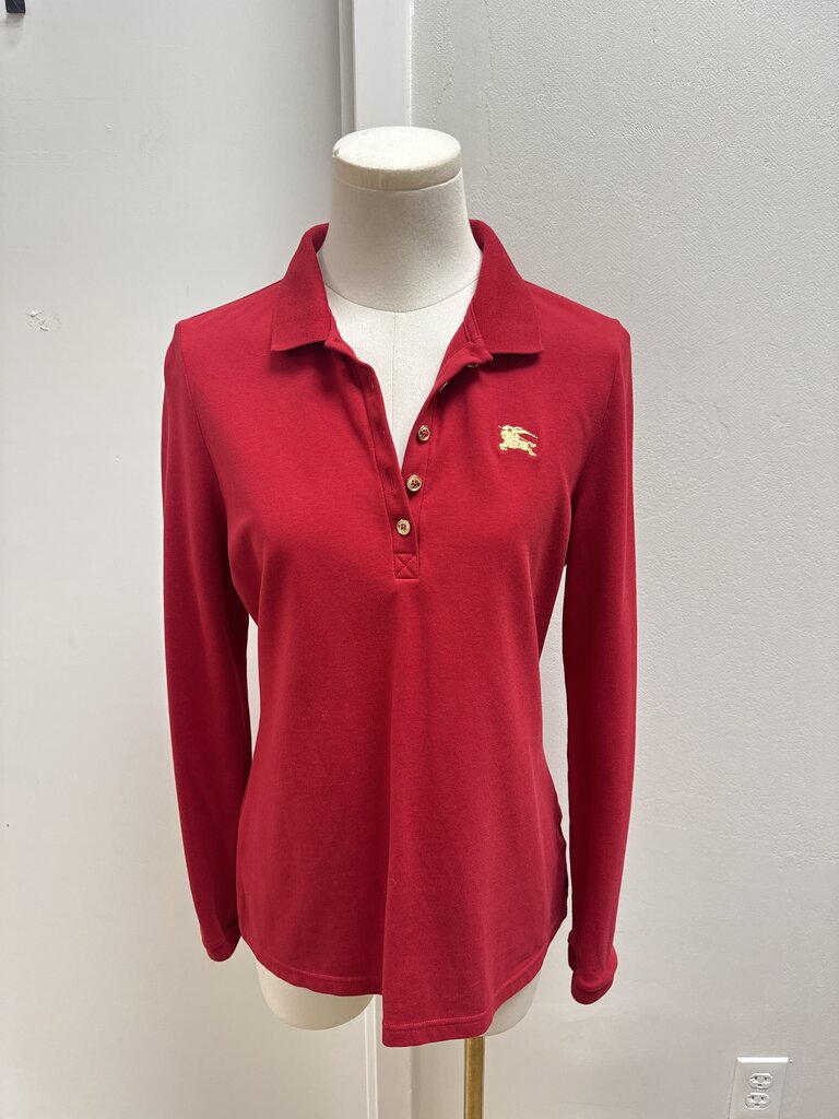 Burberry Red Long Sleeve Polo