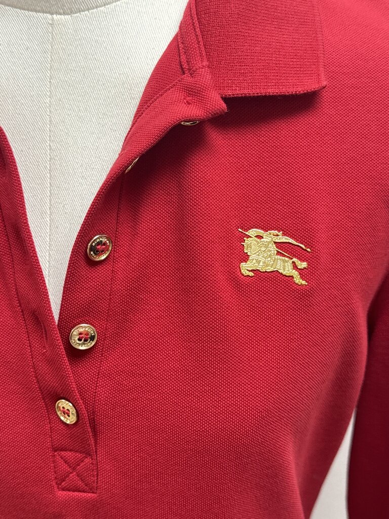 Burberry Red Long Sleeve Polo