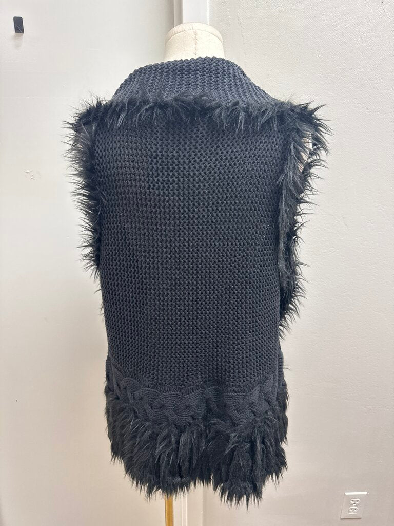 Lilly Pulitzer Black Faux Fur Trim Vest