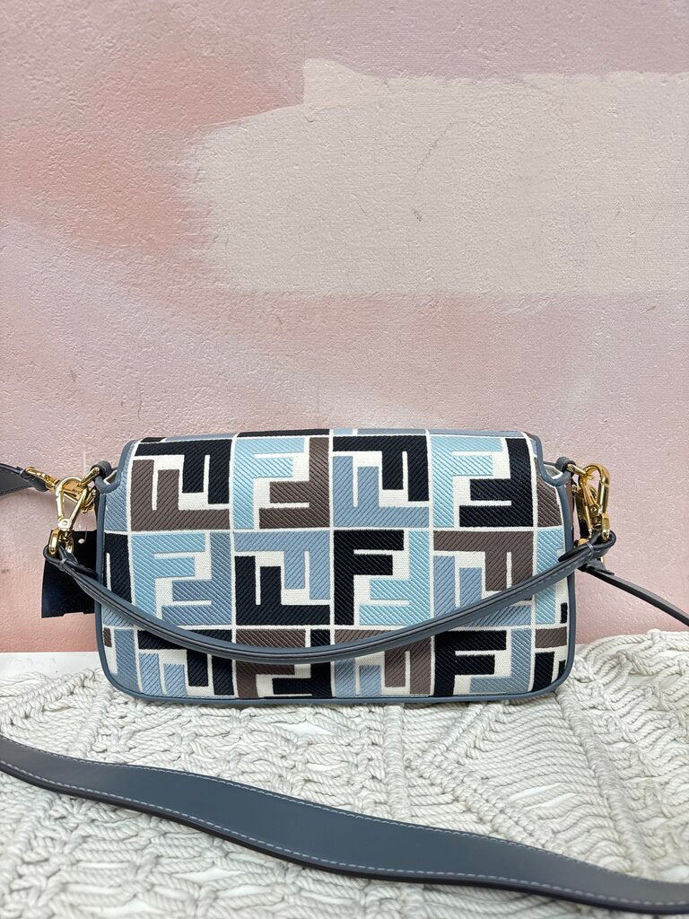 Fendi Baguette Multi FF Embroidery Canvas Shoulder Bag w/Dust Bag and Box