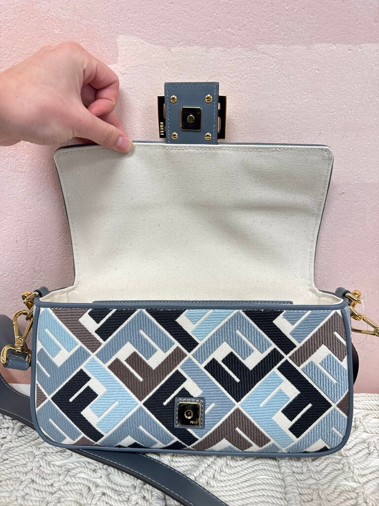 Fendi Baguette Multi FF Embroidery Canvas Shoulder Bag w/Dust Bag and Box