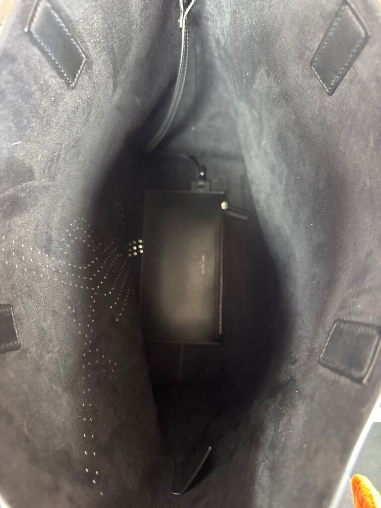 YSL Black North/South Perforated Shopping Tote w/Dustbag