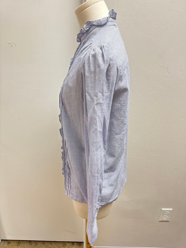 Vanessa Bruno Blue Striped Ruffle Front Top