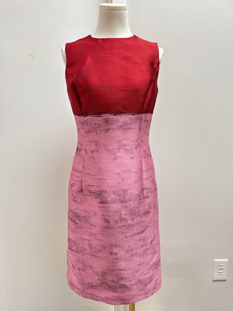 Oscar de la Renta Red and Pink Sheath Dress
