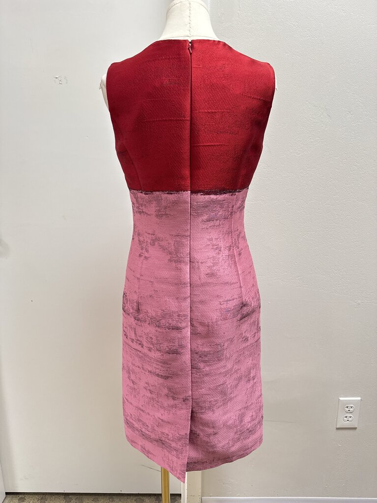 Oscar de la Renta Red and Pink Sheath Dress