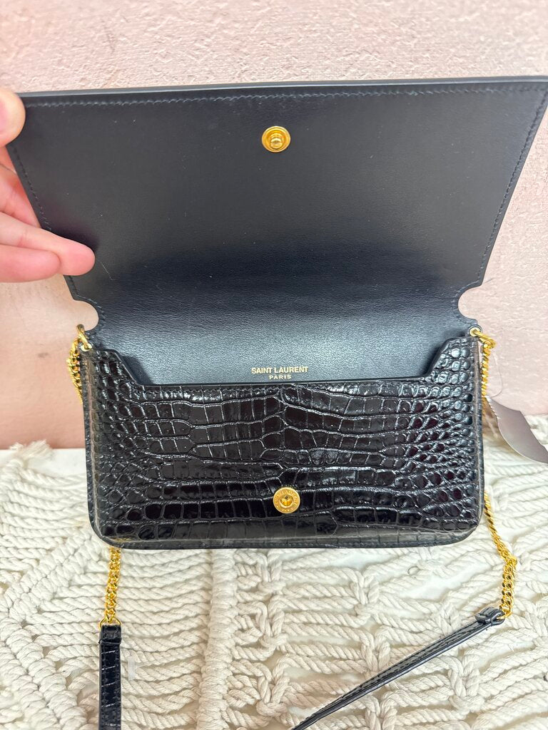 YSL Black Embossed Phone Holder w/Dust Bag