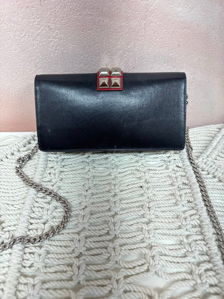 Prada Black Leather Elektra Wallet on a Chain