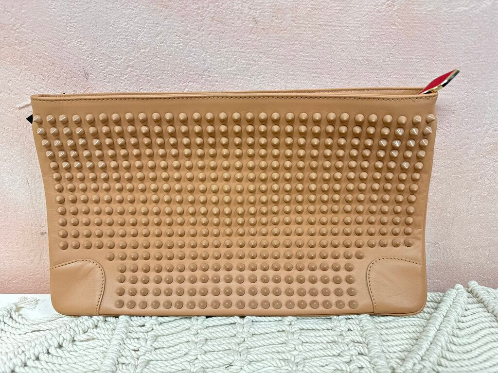 Louboutin Tan Rockstud Clutch